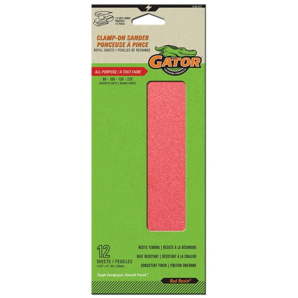 GATOR Red Resin Clamp-On 1/3 Sanding Sheets, Assorted
