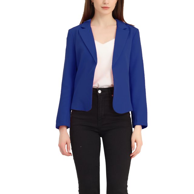 INSPIRE CHIC Blazer pour Femme à devant Ouvert Veste de Tailleur Courte d'Été pour le Travail TG Bleu Royal-Uni