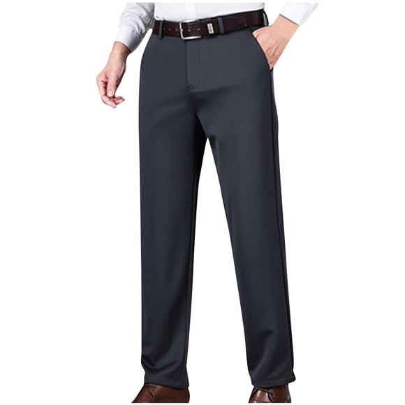 AherBiu Mens Dress Pants Straight Leg Flat Front Pants With Pockets Solid Color Casual Loose Work Office Business Trousers