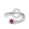 thumbnail image 1 of Capital S Initial Letter Ruby Glass Filled Women Ring Adjustable Front Open Ring 925 Sterling Silver, 1 of 3