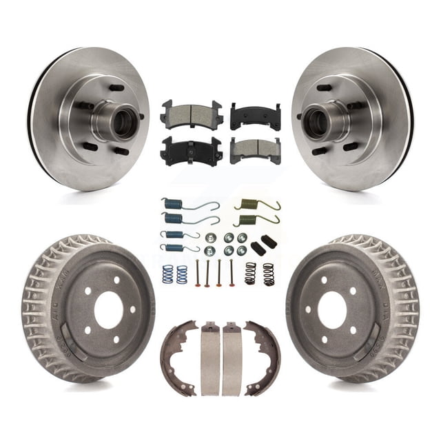 Transit Auto Front Rear Disc Brake Rotors Hub Assembly Semi-Metallic Pads and Drum Kit (7Pc) for Car 2003 Chevrolet S10 GMC Sonoma RWD with rear brakes K8S-102188