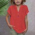 thumbnail image 2 of DecSea Linen Shirts for Kids 2025 Summer Button Down V Neck Short Sleeve Tops Casual Solid Blouses, 2 of 9