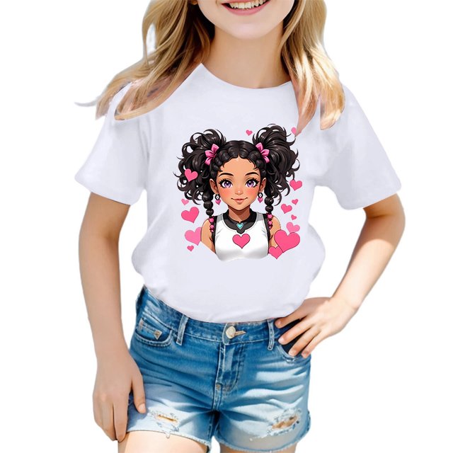 MEZZALL T-Shirt Graphique Mignon pour Fille, Col Rond, Manches Courtes, Tee d'Été Décontracté, T-Shirts Hauts, Blanc, 13-14 Ans