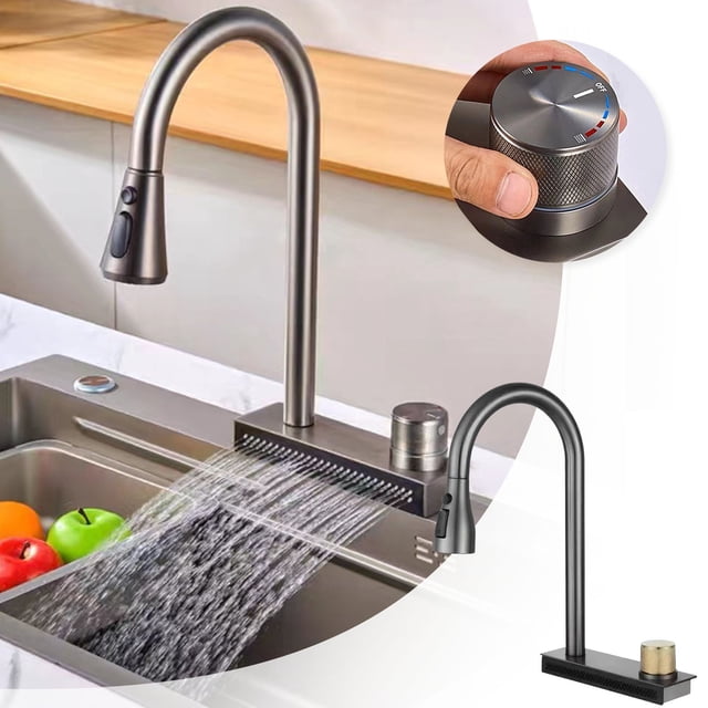 Robinet de Cuisine à 4 Modes avec Pulvérisateur Rétractable Robinet de Cuisine Pivotant à 360° Robinet de Cuisine avec Bouton Buse de Robinet de Cuisine Remplacement de Robinet Cuisine Robinet d'Eau de Cuisine Sortie Tuyau de Robinet de Cuisine