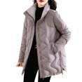 thumbnail image 1 of Veste Matelassée Femme Veste Matelassée à Manches Longues avec Poches Décontractée d'Hiver Style Long Puffer Vestes d'Hiver pour Femmes, 1 of 4