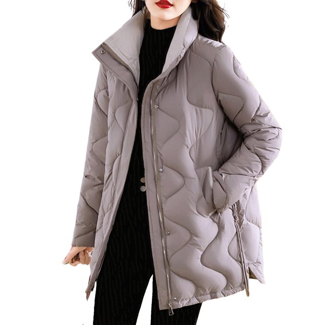 Veste Matelassée Femme Veste Matelassée à Manches Longues avec Poches Décontractée d'Hiver Style Long Puffer Vestes d'Hiver pour Femmes