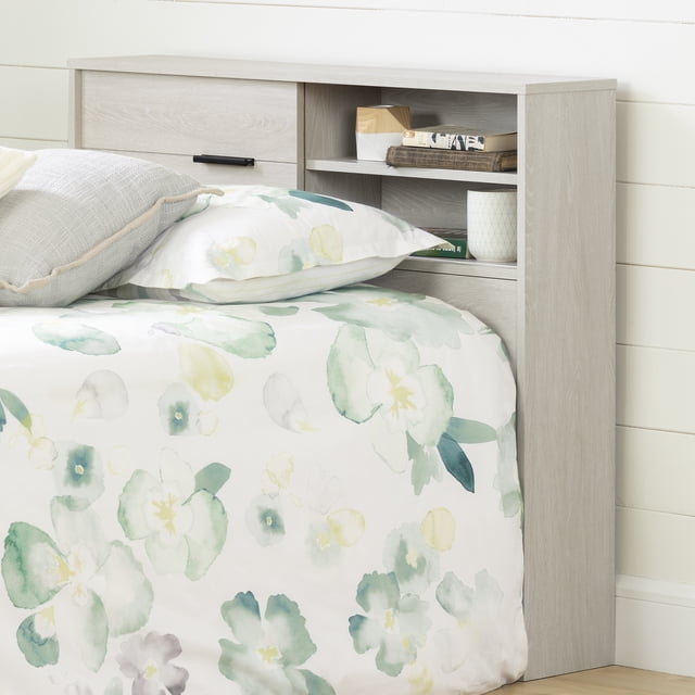 South Shore Fynn Twin Bookcase Headboard with Storage, in Winter Oak