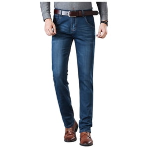 PEASKJP Baggy Jeans Men Men’s Jean - Classic Fit Blue Denim Jeans for Men - Comfortable & Flexible Pants for Men - True to Size (Blue,S)