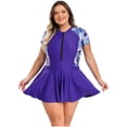 thumbnail image 2 of renvena Maillot Dermoprotecteur une Pièce pour Femmes, Fermeture Éclair devant, Robe de Bain à Manches Courtes, Maillot de Bain à Séchage Rapide, Bleu Marine, TTG, 2 of 7