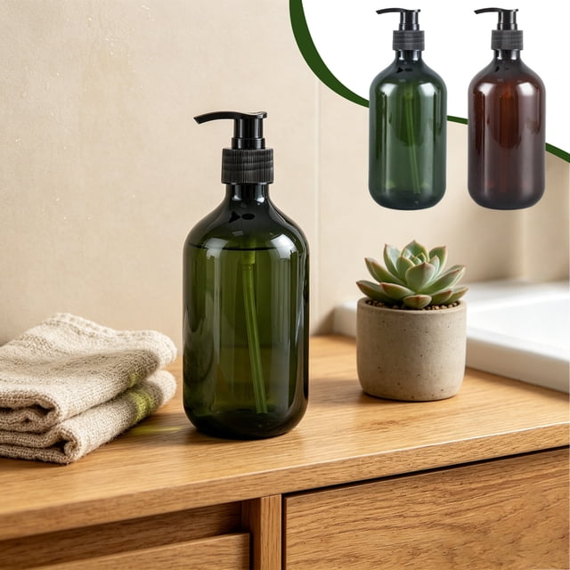 Usloyux 2Pcs 500ml Foaming Soap Dispenser Bottle, Refillable Plastic Pump Bottle for Hand Soap Body Lotion Shampoo, Bostons Round PET Container for Bathroom Kitchen Sink Countertop Travel Display