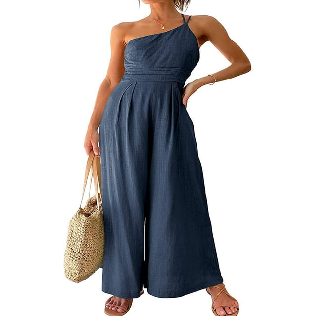 Women Romper Sleeveless Off-Shoulder Neck Wide-Leg Trousers