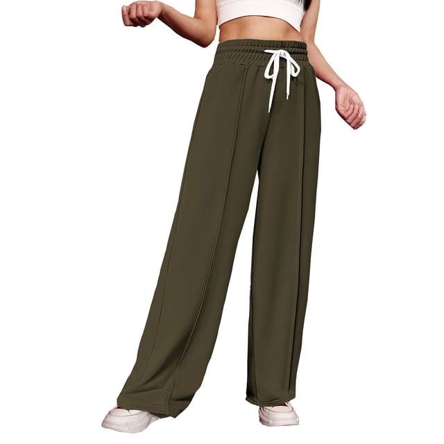 Timegard Wide Leg Pants for Women Elastic High Waist Running Trousers Fall Solid Color Joggers Pants