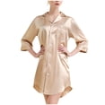 thumbnail image 1 of Besolor Chemise de Nuit en Satin pour Femme à Boutons, Robe Chemise à Manches 3/4, Décontractée et Confortable, Pyjama de Nuit, 1 of 4