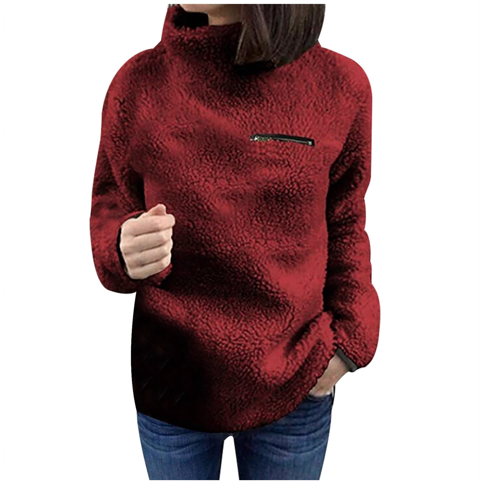 Chandail en Molleton à Col Roulé avec Fermetures Éclair pour Femmes, Couleur Unie, chandail-Over, Blouse Chaude d'Hiver