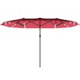 thumbnail image 1 of 173.2" Double-Sided Sun Umbrella Garden Parasol Patio Sun Shade Outdoor with LED Solar Light, No Base Included, Wine Red, 1 of 7