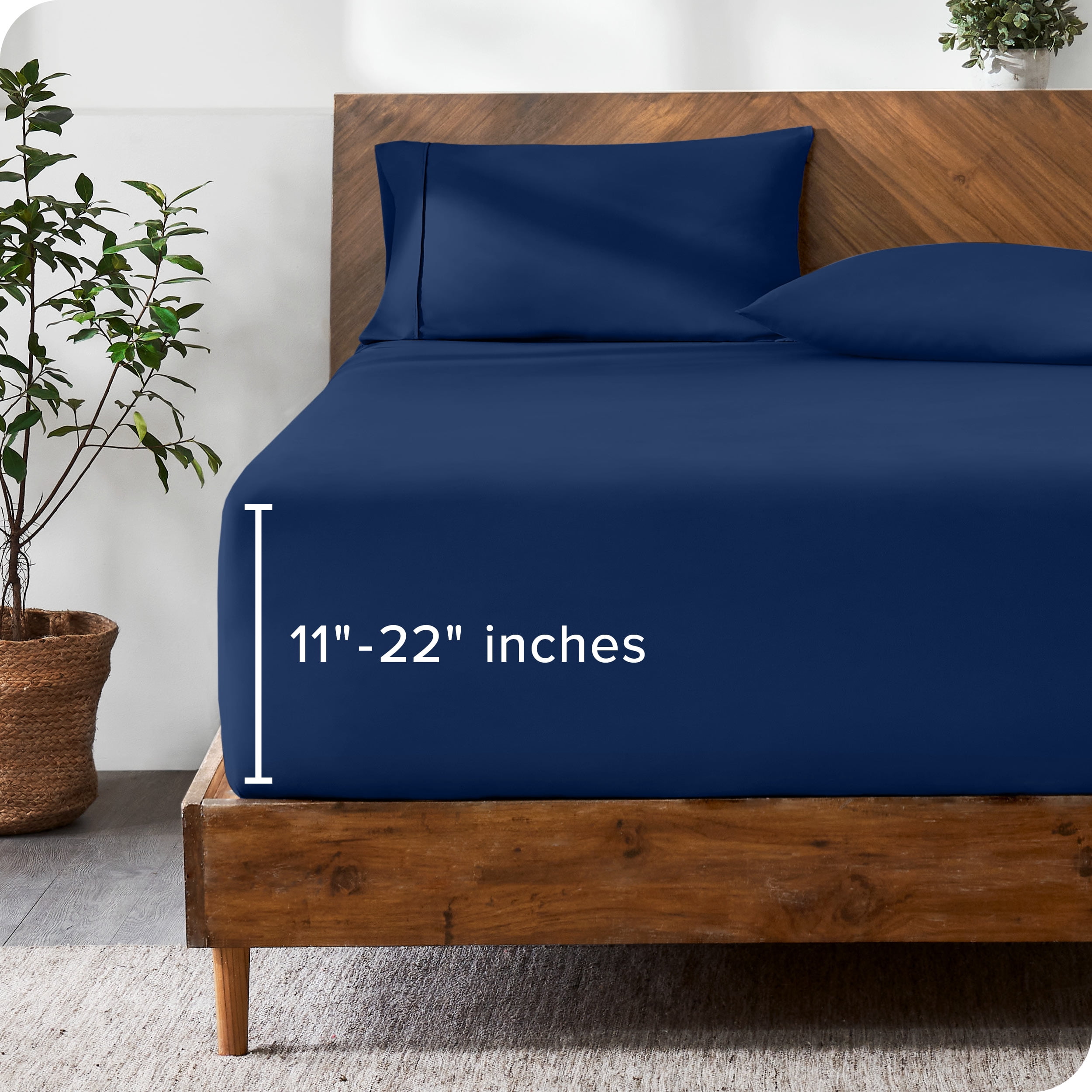 Bare Home Fitted Sheet - 22" Extra Deep Pocket - Premium 1800 Collection - Queen, Dark Blue