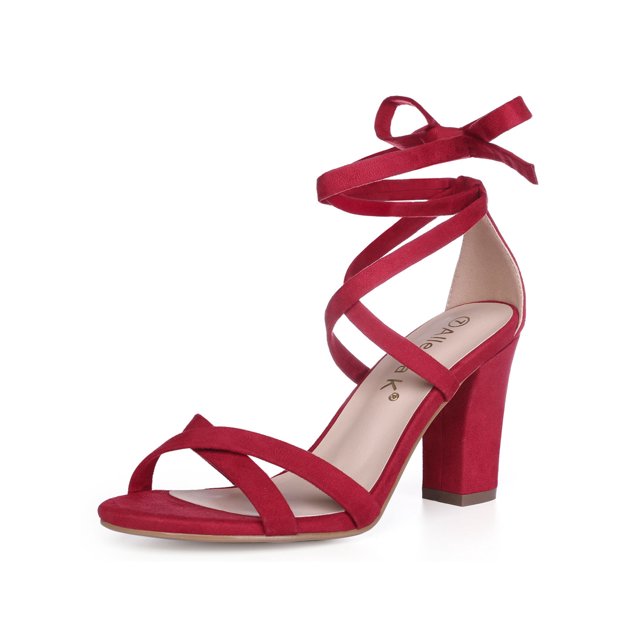BLISSFUL STEP Sandales à Talons Hauts Blocs à Lacets Unies pour Femmes