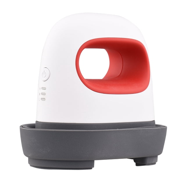 Mini Heat Press Machine T-Shirt Printing Easy Heating Transfer Press Iron Machines for Clothes Bags featuring a white body, red ergonomic handle, and gray base. Ideal for heat transfer projects on cotton, polyester, leather, and synthetic fabrics. Includes three temperature settings, auto shut-off for safety, and compact portability for crafting and DIY enthusiasts.