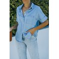 thumbnail image 1 of Women's Blue Turn-down Collar Short Sleeve Denim Shirt, 1 of 15