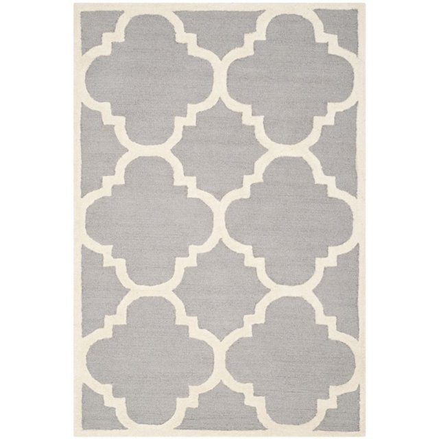 Safavieh Cambridge Collection CAM140D Handmade Moroccan Geometric Silver and Ivory Premium Wool Runner (2'6" x 8')
