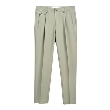 AherBiu Plus Size Mens Dress Pants Classic Fitting Pleated Front Pants with Pockets Straight Leg Business Office Pants