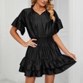 thumbnail image 4 of EQWLJWE Robes d'Été pour Femmes 2023 Mode pour Femmes Couleur Unie Confortable Ample à Manches Courtes Décontractée Robe en Dentelle à Découpes, 4 of 9