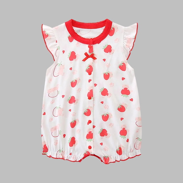 JDQJBZ Barboteuse à Manches Courtes pour Tout-Petit Bébé Fille, Manches à Imprimé Tomate