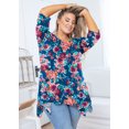 thumbnail image 4 of SHOWMALL Hauts Grande Taille pour Femmes Tunique Manches 3/4 Vêtements Roses Colorées 2X Blouse Tunique Évasée Fendue sur le Côté Col Rond Chemise Fluide pour Leggings, 4 of 6