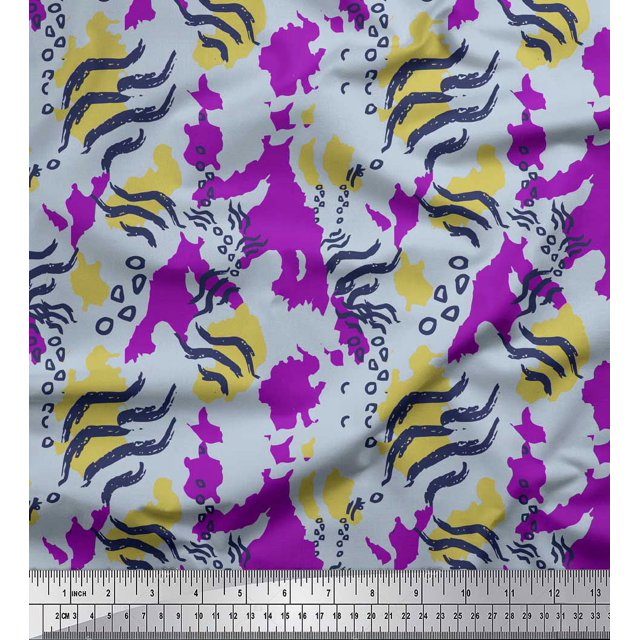 Soimoi Purple polyester Crepe Fabric Leopard & Wild Animal Skin Decor Fabric Printed BTY 42 Inch Wide
