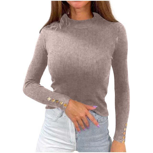 Pisexur Pull Col Roulé pour Femmes Couleur Unie Pulls Courts pour Femmes Tunique Pull Tricoté pour Femmes Décontracté Manches Longues Pulls d'Automne Pull Col Rond Hauts