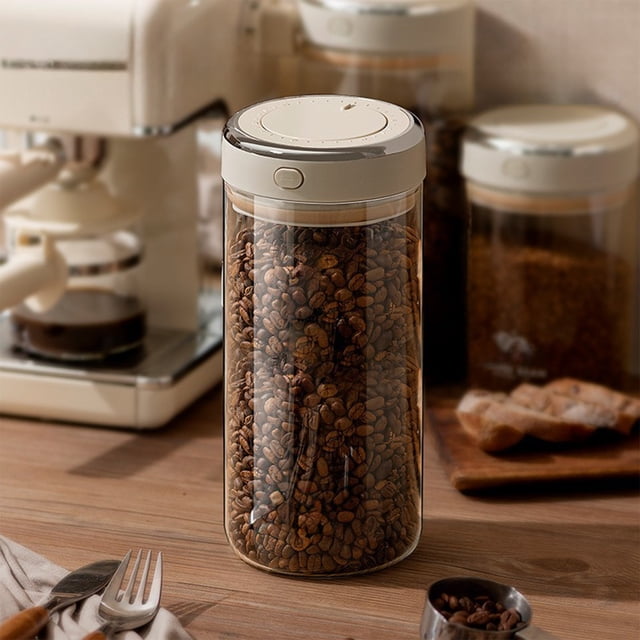 Birdeem Airtight Coffee Storage Container with One Way Valve, Glass Food Storage Canisters Set of 3, Kitchen Pantry Organization Jars for Coffee Beans Flour Rice Sugar, Wide Mouth Airtight Sealed Jar