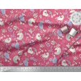 thumbnail image 3 of Soimoi Pink Modal Satin Fabric Unicorn & Floral Printed Fabric 1 Yard 42 Inch Wide, 3 of 5