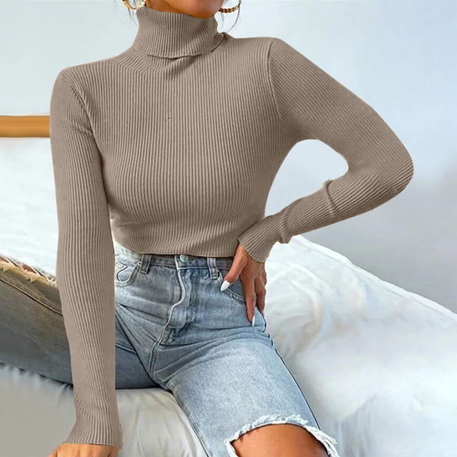 EGNMCR Chandail à Col Roulé pour Femmes, Chandails pour Femmes Mode Femmes Manches Longues Unies chandail Col Roulé Chandail Décontracté Hauts Chandail Femmes