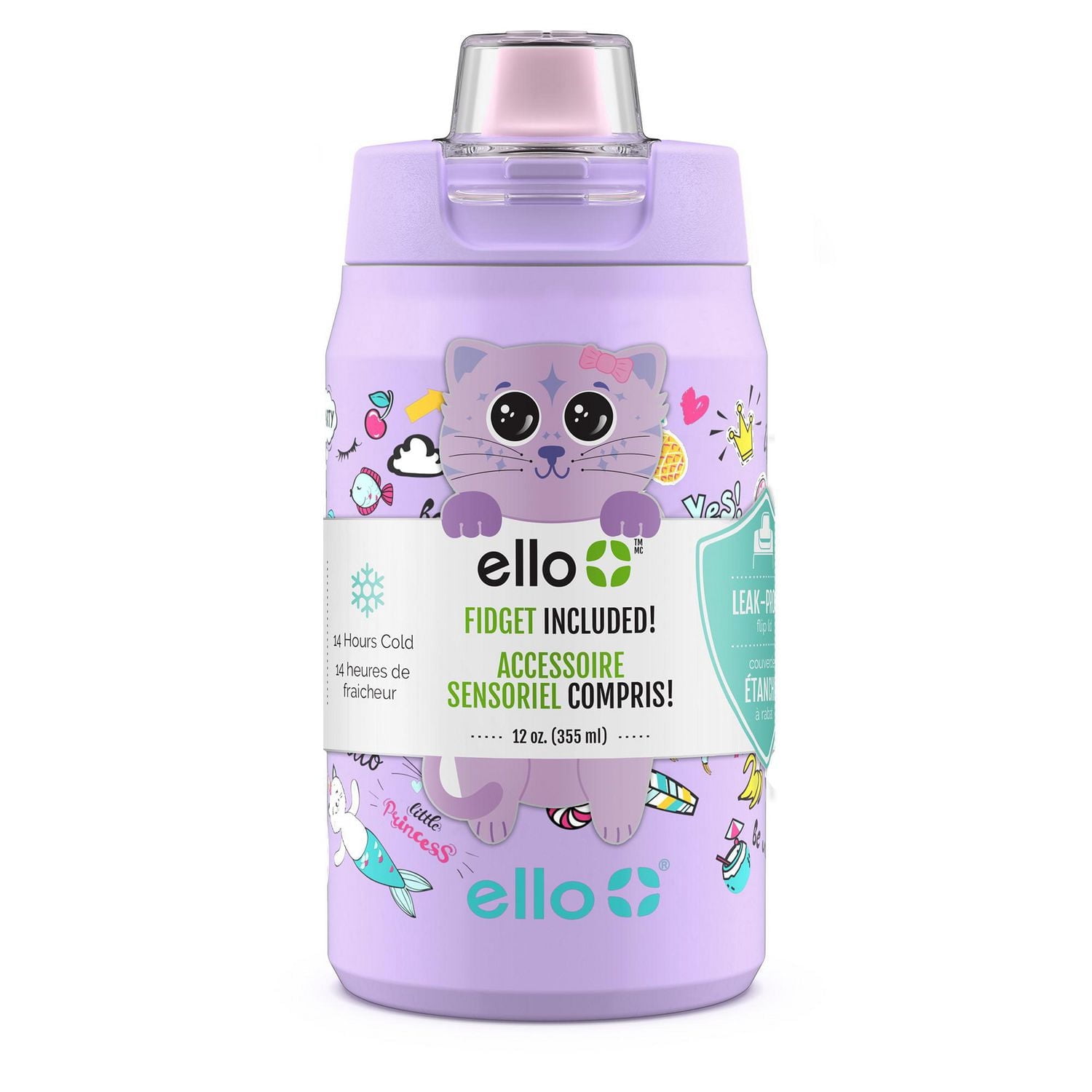 Ello Milo Stainless Steel Water Bottle with Fidget Charm