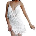thumbnail image 1 of Mrat Robe de Danse Latine pour Femmes à Paillettes avec Ourlet à Franges, Justaucorps, Rumba, Jazz, Robes de Danse, Tenue de Danse, Robe de Fête, Soirée, Robe à Franges à Paillettes, Scintillante, Sans Manches, Mini, à Franges, Blanche, M, 1 of 6