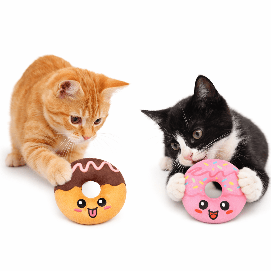 One Paw , Lot de 2, Jouet pour Chat en Forme de Beigne, en Peluche, Interactif pour Chats