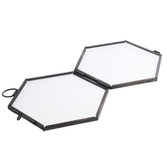 simhoa Hanging Metal Glass Vintage Hexagon Photo Picture Frame Keepsake Black