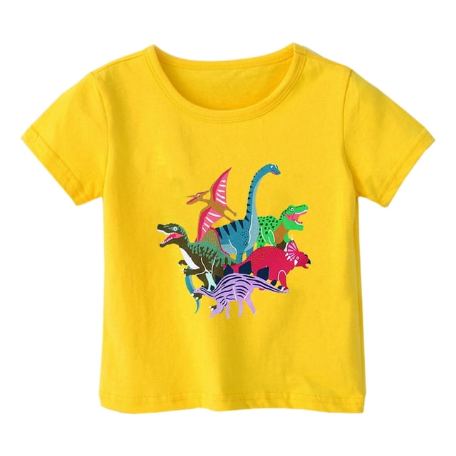 PMVFHDE Hauts Garçons Garçon et Fille Mode Décontractée Imprimé Col Rond Ample T-Shirt à Manches Courtes Haut Jaune,12-13 Ans