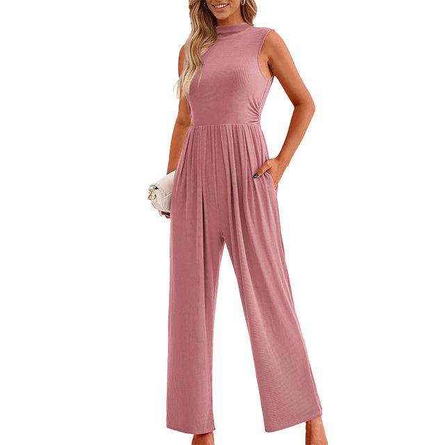 YTDSCS Womens Sleeveless Jumpsuits Summer One Piece Wide-Leg Pants Women's Solid Color Rompers with Pocket S-2XL