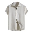 thumbnail image 1 of Diufon Linen Shirts for Men Casual Button Down Short Sleeve V Neck Tee Textured Summer Beach Vacation Shirts, 1 of 3
