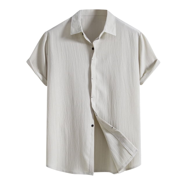 Diufon Linen Shirts for Men Casual Button Down Short Sleeve V Neck Tee Textured Summer Beach Vacation Shirts
