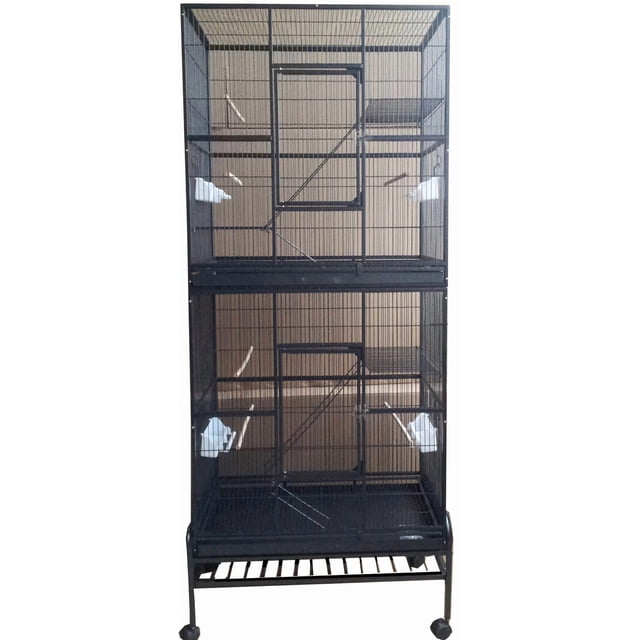 2 Color, Extra Large Double Stackable Wrought Iron Flight Bird Breeding Cage for Canary Parakeet Cockatiel Lovebird Finch Bird Cage with Metal Tray and Removable Stand