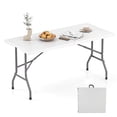 thumbnail image 1 of Costway 5 FT Portable Folding Picnic Table with Wood Grain HDPE Tabletop & Metal Frame White, 1 of 10