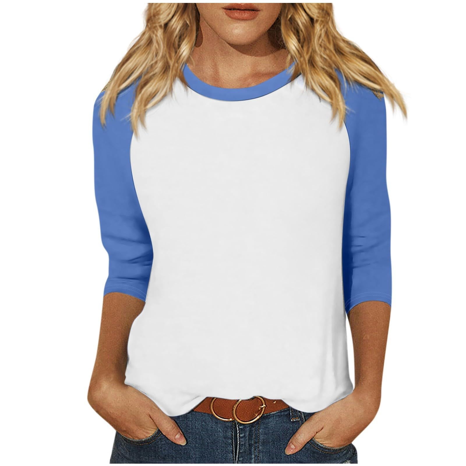 Timegard Womens Tops Plus Size Crewneck 3/4 Sleeve Color Block Comfy Tshirts Fall Casual Loose Tops