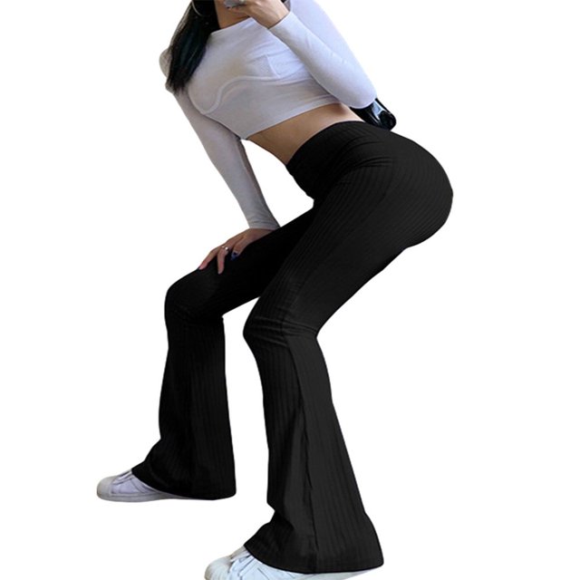 Pantalon Évasé Taille Haute Côtelé Uni pour Femmes Y2K Mode Urbaine