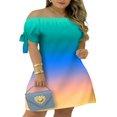 thumbnail image 1 of Women Casual Mini Dress  Summer Striped Off Shoulder Short Sleeve  A-line Short Dress, 1 of 4