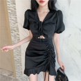 thumbnail image 4 of Irregular Scheming Summer Drawstring Puff Sleeve Nightclub Dress Black XXL, 4 of 10