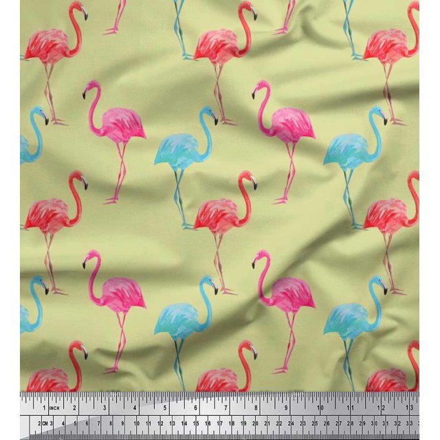 Soimoi Poly Georgette Fabric Flamingo Bird Print Sewing Fabric Yard 52 Inch Wide