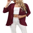 thumbnail image 3 of Womens Lightweight Open Front Cardigans 3/4 Sleeve Ruffled Hem Roomy Casual Cardigan Without Button, 3 of 6