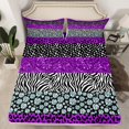 thumbnail image 1 of Leopard Print Fitted Sheet Queen Size,Rustic Cheetah Zebra Skin Texture Patchwork Bedding Set For Girls Women Glitter Sequins Romantic Bed Sheets,Purple Chic Bed Set,2 Pillowcases （No Top Sheet）, 1 of 5